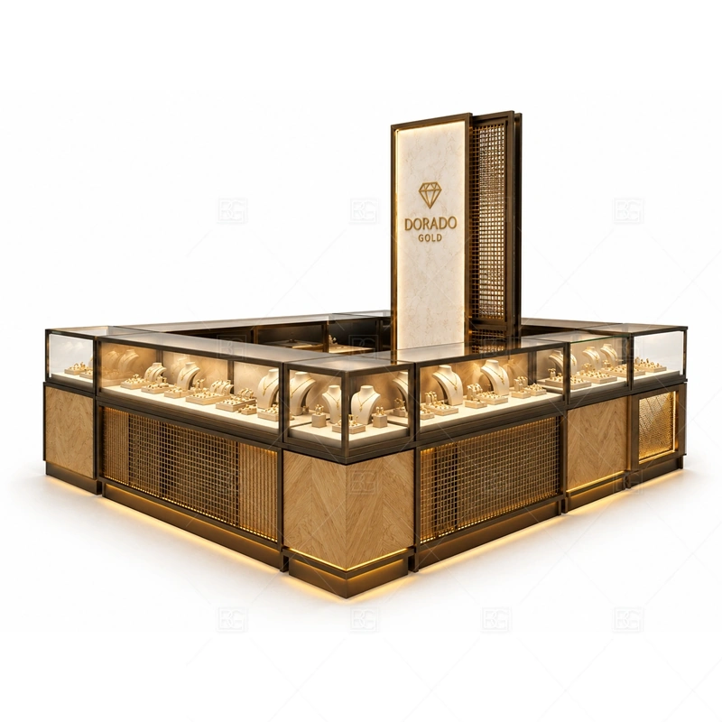 Personalized Jewelry Kiosk Solutions brand signage detail for personalized logo sign, front graphics, and optional illuminated branding coordinated with custom color and finish planning for a clear jewelry retail identity for the personalized jewelry kiosk solutions front presentation
