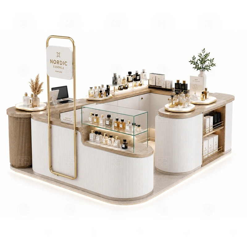 Brand Display Fragrance Display Stand for Shopping Mall with pink boutique fragrance display shown in the brand display fragrance display stand for shopping mall product photos for fragrance and perfume retail