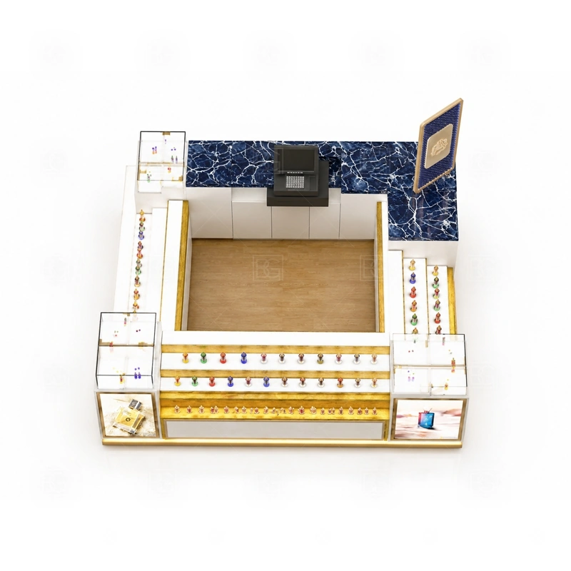 Curved Counter Mall Perfume Kiosk with Logo Tower buyer planning detail for Curved Counter Mall Perfume Kiosk with Logo Tower target size, bottle display quantity, tester counter size, logo sign dimensions, glass showcase size, lighting color, mall rules, destination country