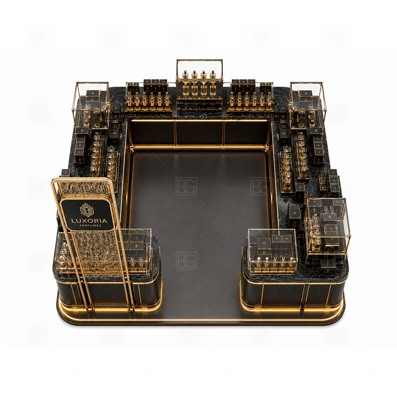 Custom Perfume Display Counter with Lockable Storage buyer planning detail for Custom Perfume Display Counter with Lockable Storage target size, bottle display quantity, tester counter size, logo sign dimensions, glass showcase size, lighting color, mall rules, destination country