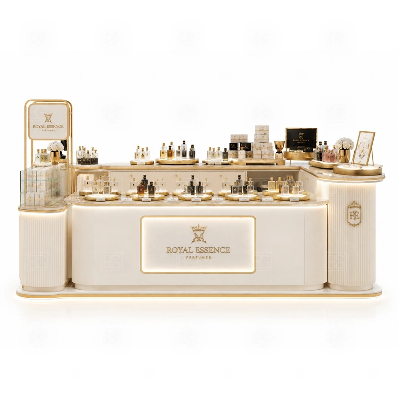 Glass Showcase Perfume Display Counter with Glass Showcase storage detail for lockable drawers, bottle stock cabinets, tester storage, packaging space, and cable access planned for glass showcase perfume display counter with glass showcase
