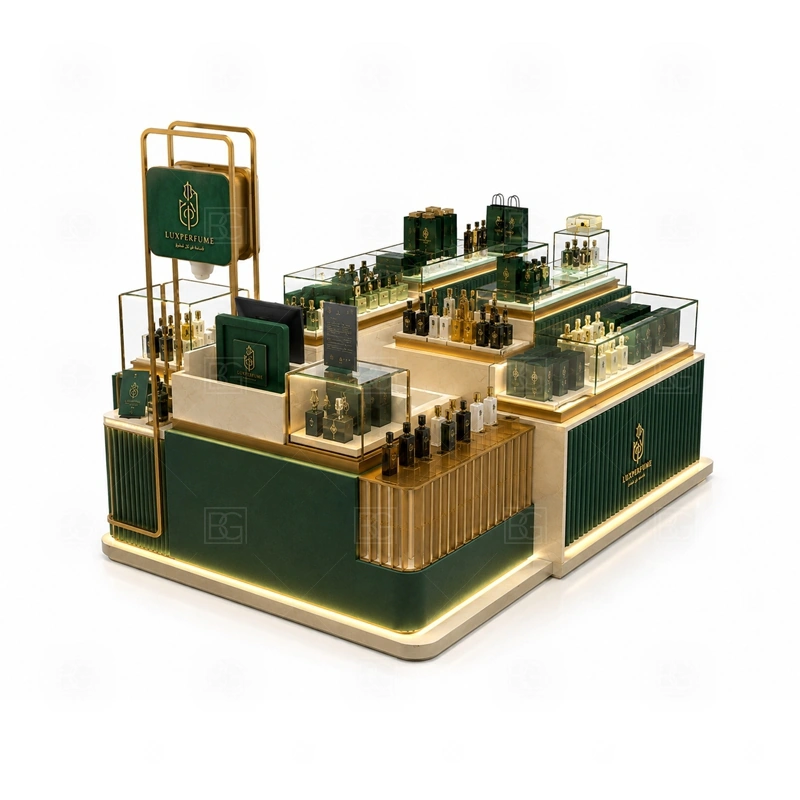 Island Mall Perfume Kiosk for Retail Business layout showing island perfume kiosk layout with browsing from several sides shown in the island mall perfume kiosk for retail business product photos, with compact lease areas where storage and customer flow must be planned carefully
