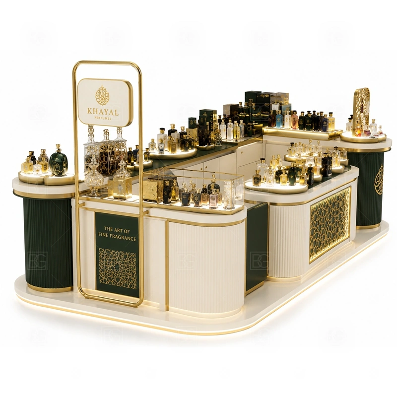 LED Lighted Perfume Display Kiosk for Shopping Mall with pink boutique fragrance display shown in the led lighted perfume display kiosk for shopping mall product photos for fragrance and perfume retail
