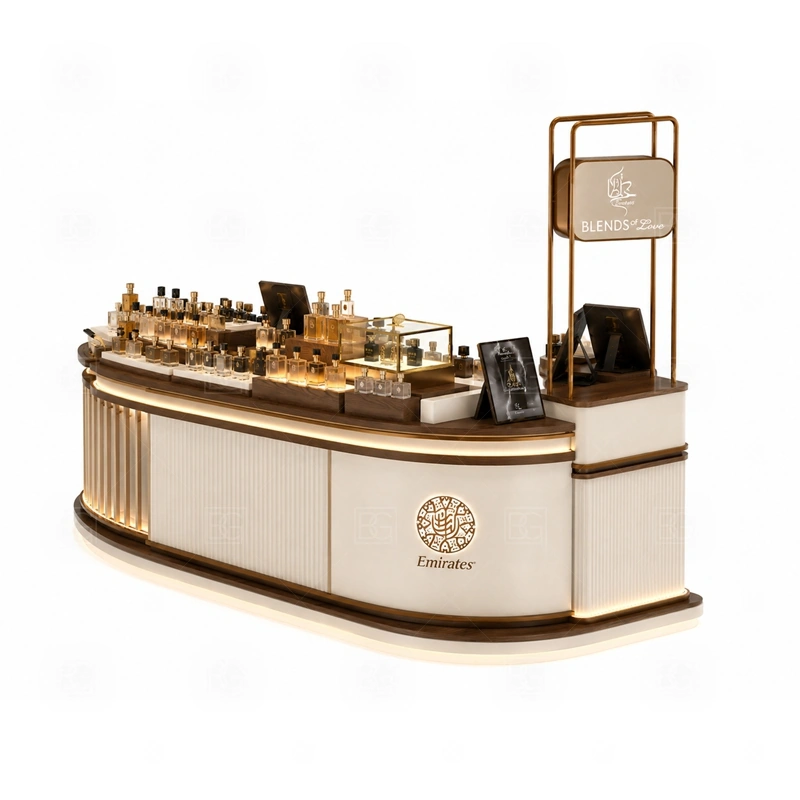 Lockable Showcase Fragrance Kiosk and Display Shelves display detail for perfume bottle displays, glass counters, and small product shelving planned for perfume bottles, testers, gift sets, fragrance boxes, and small beauty products, arranged around the visible showcase rhythm of Lockable Showcase Fragrance Kiosk and Display Shelves