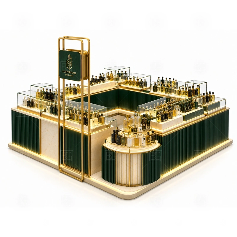 Modern Scent Bar Kiosk Custom Made with mall island layout shown in the modern scent bar kiosk custom made product photos for fragrance and perfume retail