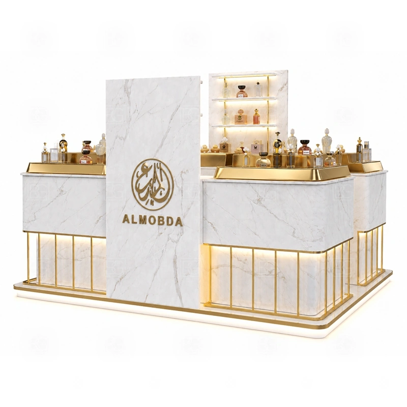 Modular Fragrance Kiosk for Sale layout showing shopping mall perfume kiosk layout with display counters, storage, and cashier planning shown in the modular fragrance kiosk for sale product photos, with brand-led retail locations where signage and product visibility need to work together