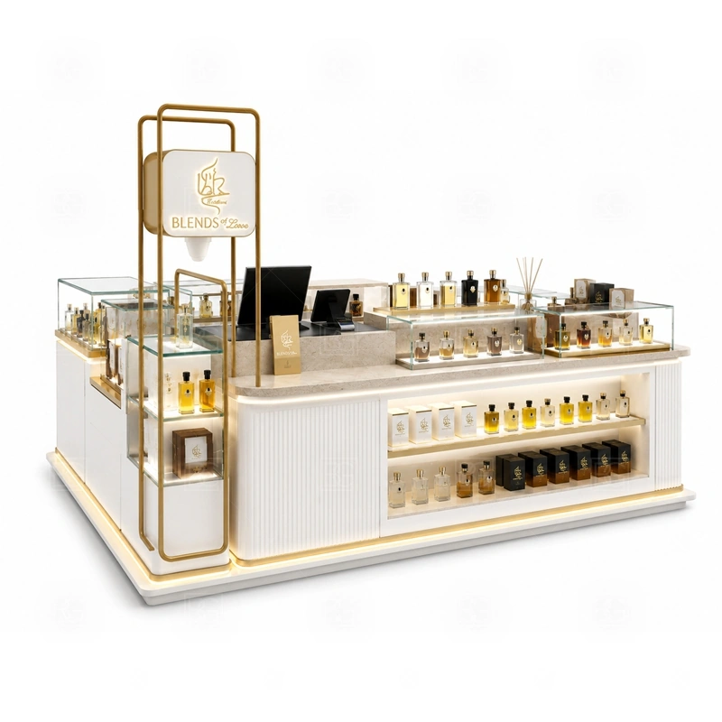 Modular Retail Perfume Booth Manufacturer with premium black and gold presentation shown in the modular retail perfume booth manufacturer product photos for fragrance and perfume retail