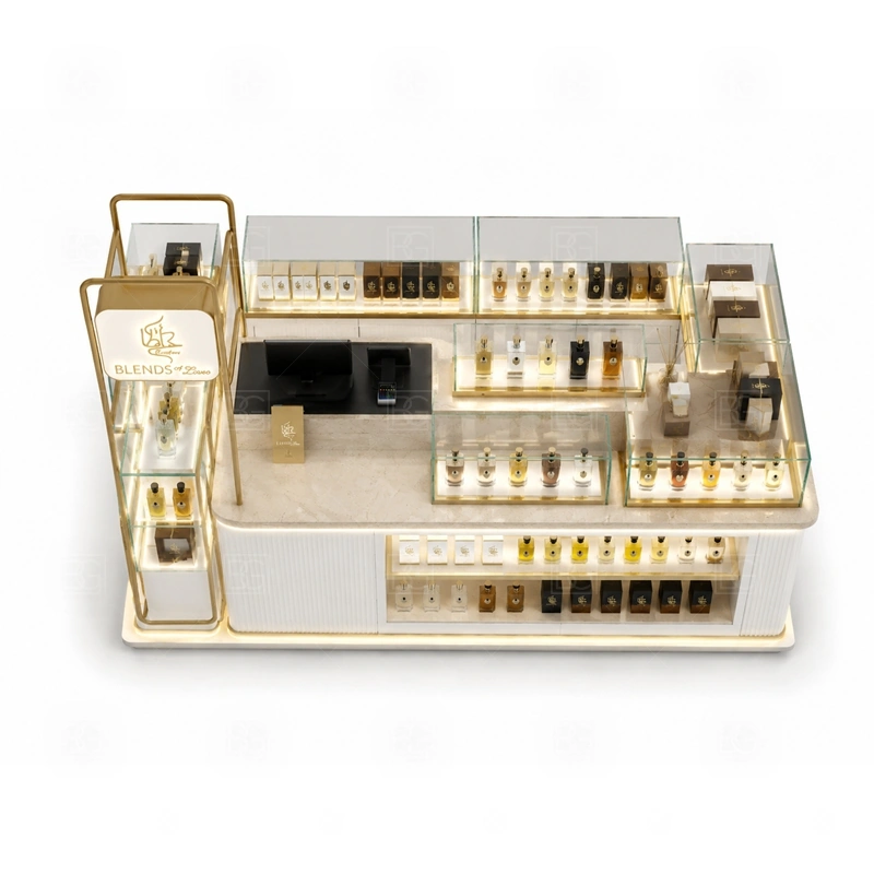 Modular Retail Perfume Booth Manufacturer buyer planning detail for Modular Retail Perfume Booth Manufacturer target size, bottle display quantity, tester counter size, logo sign dimensions, glass showcase size, lighting color, mall rules, destination country