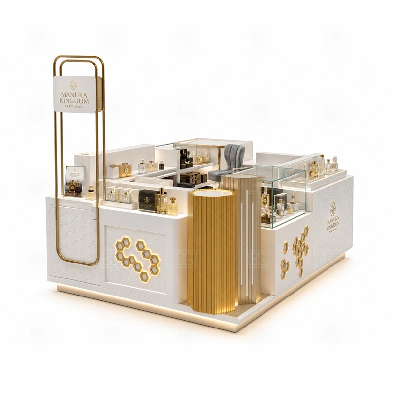 Open Display Fragrance Display Stand for Retail Business with perfume bottle display and tester counter shown in the open display fragrance display stand for retail business product photos for fragrance and perfume retail