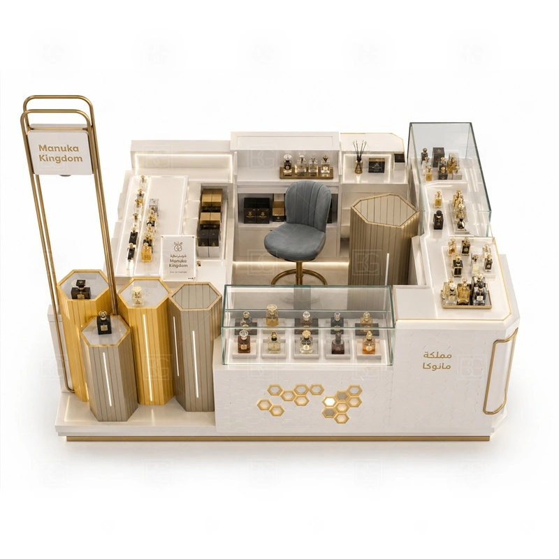 Open Display Fragrance Display Stand for Retail Business buyer planning detail for Open Display Fragrance Display Stand for Retail Business target size, bottle display quantity, tester counter size, logo sign dimensions, glass showcase size, lighting color, mall rules, destination country