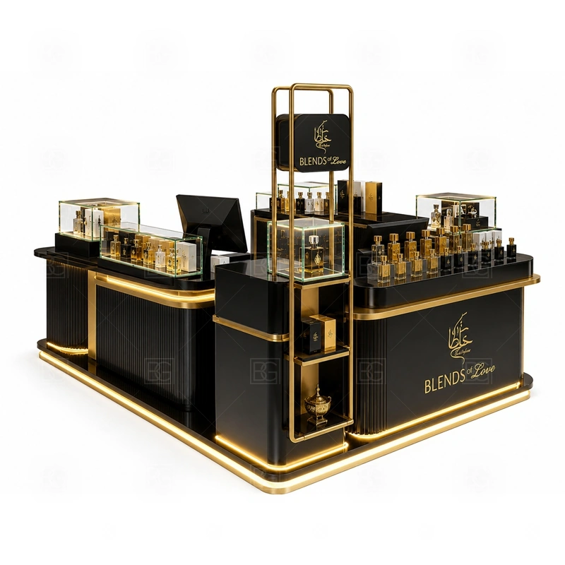Open Display Fragrance Kiosk Custom Made display detail for open shelves and customer-facing fragrance display areas planned for perfume bottles, testers, gift sets, fragrance boxes, and small beauty products