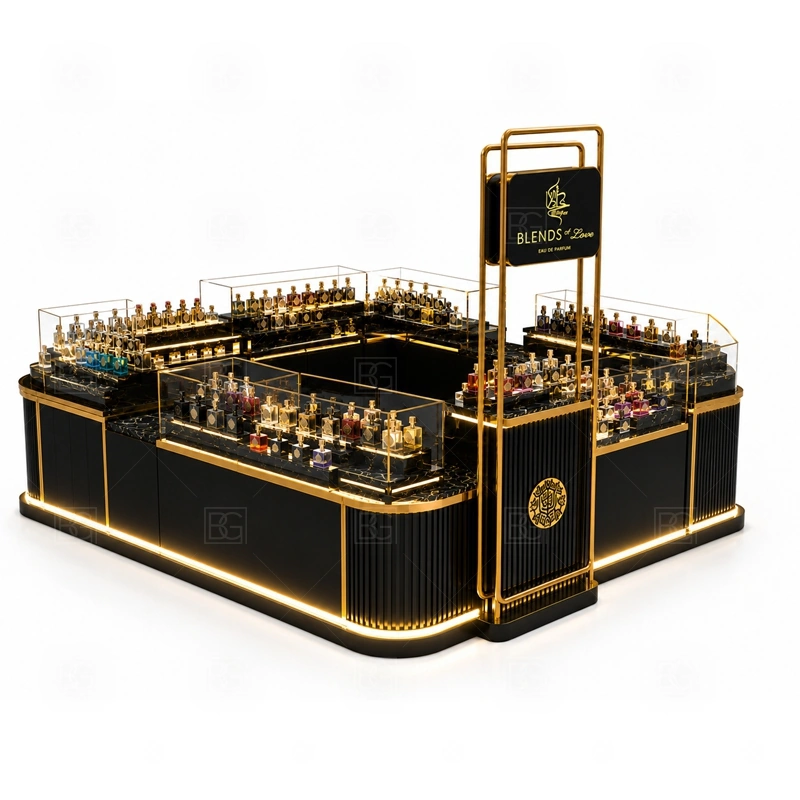 Premium Fragrance Display Stand for Sale layout showing shopping mall perfume kiosk layout with display counters, storage, and cashier planning shown in the premium fragrance display stand for sale product photos, with compact lease areas where storage and customer flow must be planned carefully