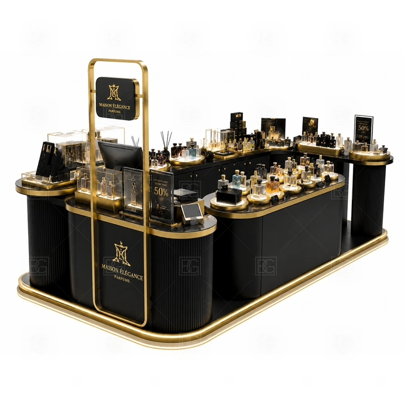 Premium Fragrance Kiosk Manufacturer with premium black and gold presentation shown in the premium fragrance kiosk manufacturer product photos for fragrance and perfume retail