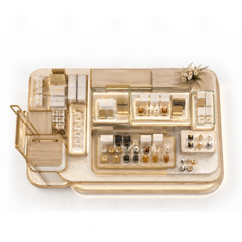 Retail Perfume Display Counter Manufacturer buyer planning detail for Retail Perfume Display Counter Manufacturer target size, bottle display quantity, tester counter size, logo sign dimensions, glass showcase size, lighting color, mall rules, destination country