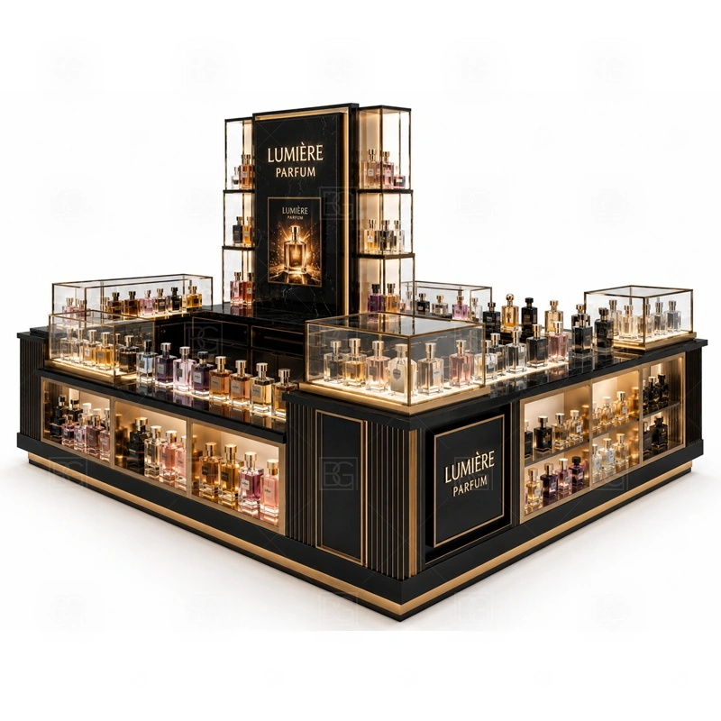 Scent Display Perfume Display Counter Custom Made display detail for perfume bottle displays, glass counters, and small product shelving planned for perfume bottles, testers, gift sets, fragrance boxes, and small beauty products, arranged around the visible showcase rhythm of Scent Display Perfume Display Counter Custom Made