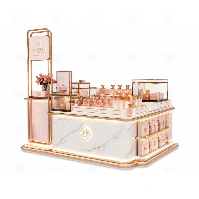 Scent Display Scent Bar Kiosk Design layout showing shopping mall perfume kiosk layout with display counters, storage, and cashier planning shown in the scent display scent bar kiosk design product photos, with brand-led retail locations where signage and product visibility need to work together
