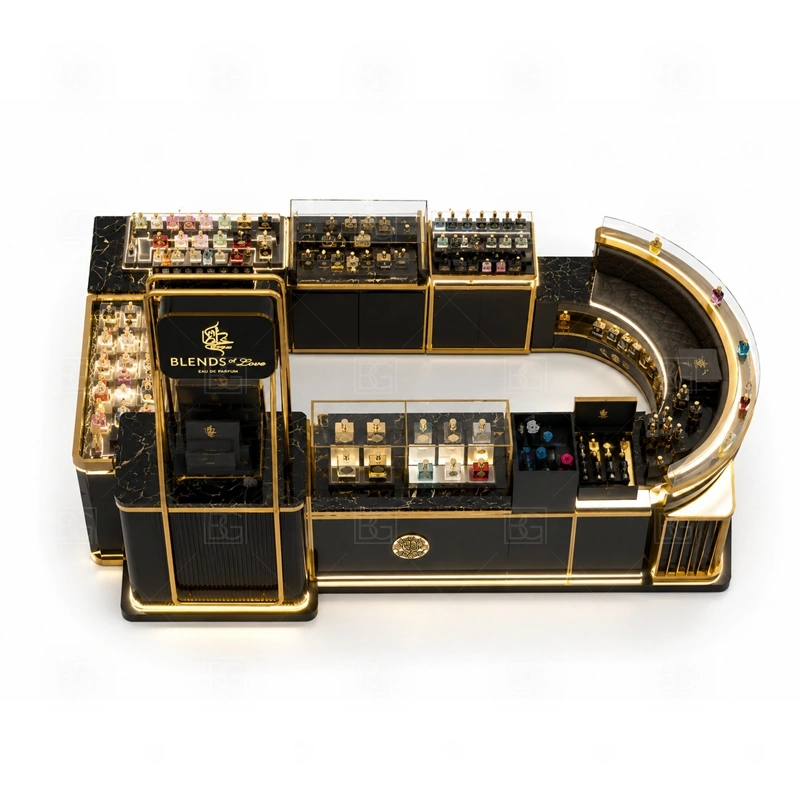 Shopping Mall Fragrance Display Stand Custom Made buyer planning detail for Shopping Mall Fragrance Display Stand Custom Made target size, bottle display quantity, tester counter size, logo sign dimensions, glass showcase size, lighting color, mall rules, destination country