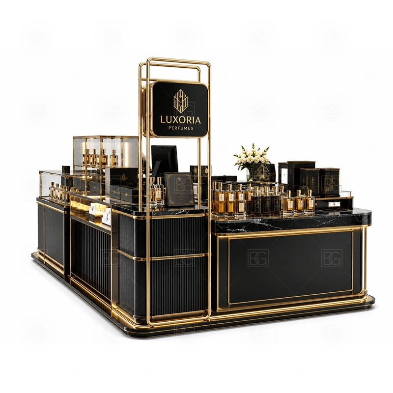 Shopping Mall Fragrance Kiosk Design layout showing shopping mall perfume kiosk layout with display counters, storage, and cashier planning shown in the shopping mall fragrance kiosk design product photos, with food court traffic where order, payment, and pickup need a clean sequence