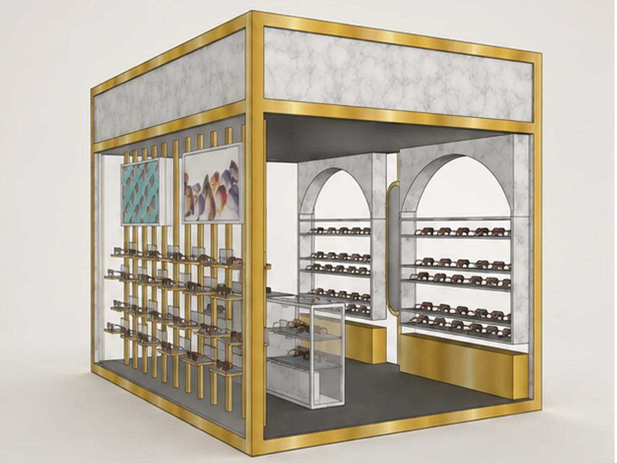 Creative Luxury Sunglasses Display Kiosk Customized Mall Eyewear Display Stand main mall-facing view
