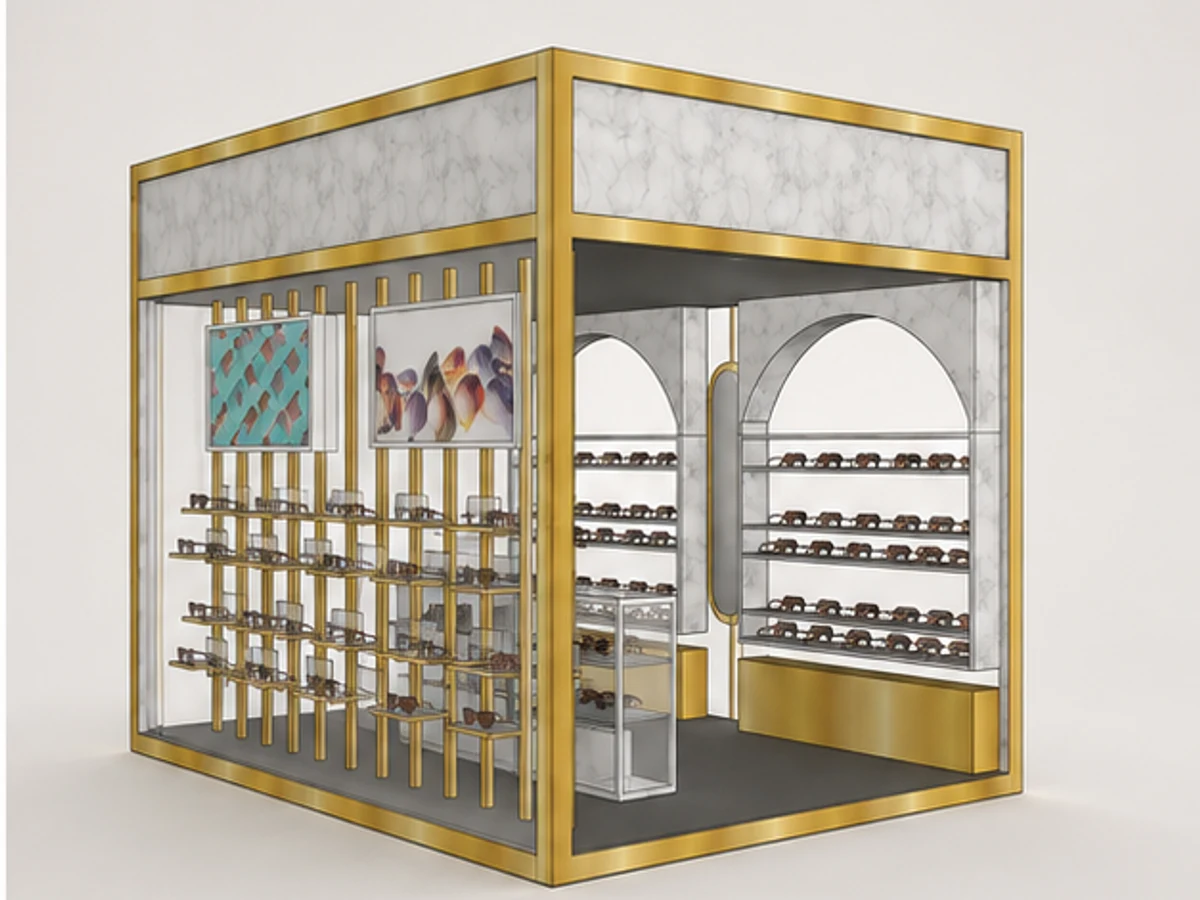 Creative Luxury Sunglasses Display Kiosk Customized Mall Eyewear Display Stand angled eyewear display view