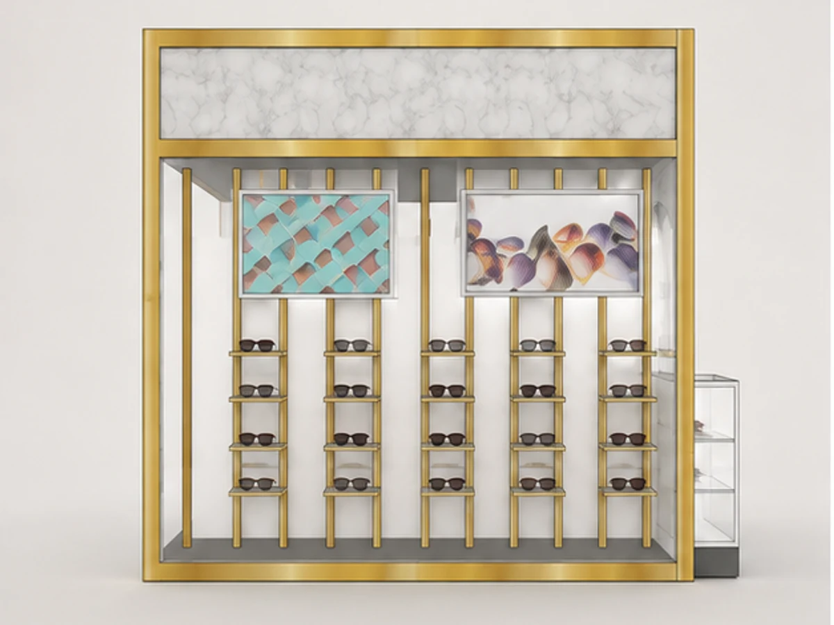 Creative Luxury Sunglasses Display Kiosk Customized Mall Eyewear Display Stand mirror and frame browsing area