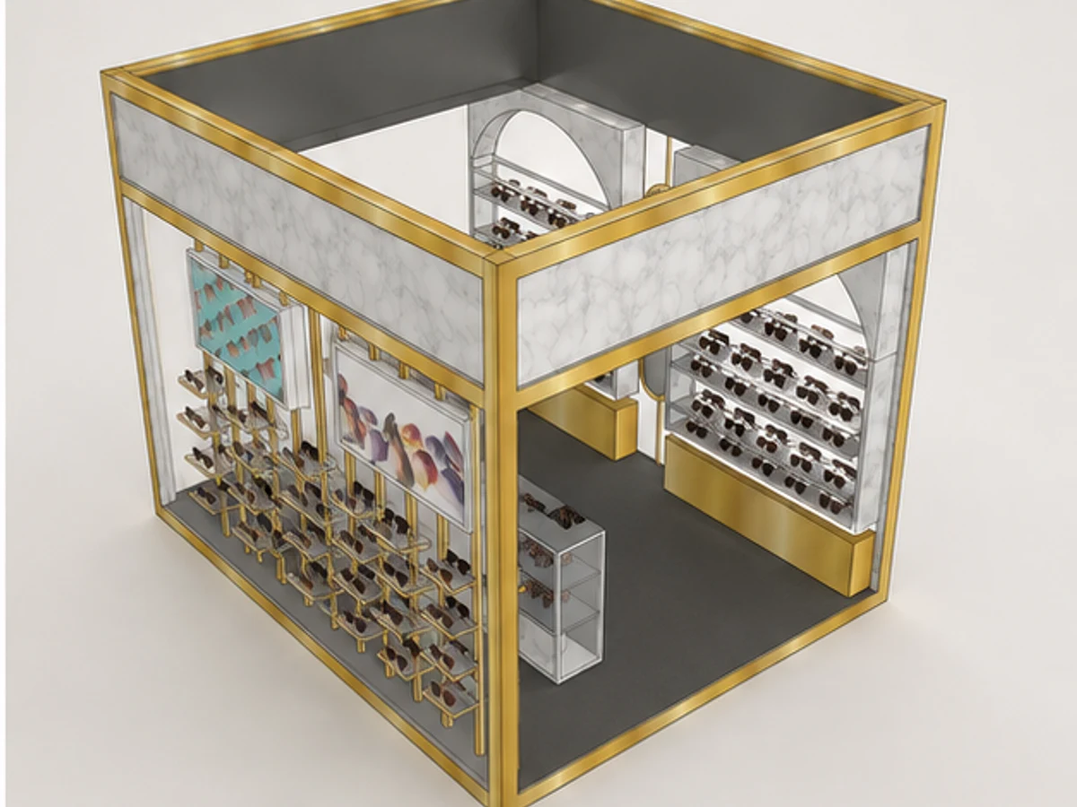 Creative Luxury Sunglasses Display Kiosk Customized Mall Eyewear Display Stand staff storage and display detail