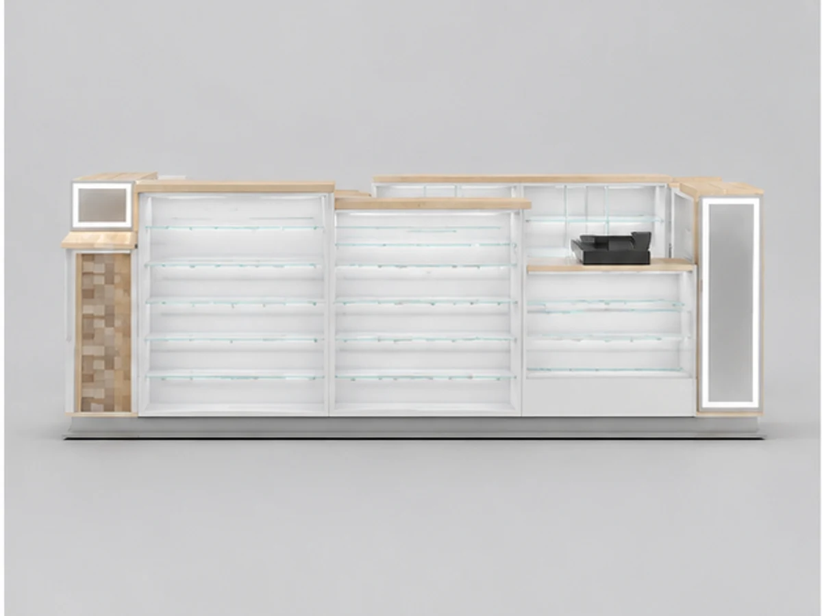 Custom sunglasses kiosk mall eyewear display stand retail Glasses cabinet for sale mirror and frame browsing area