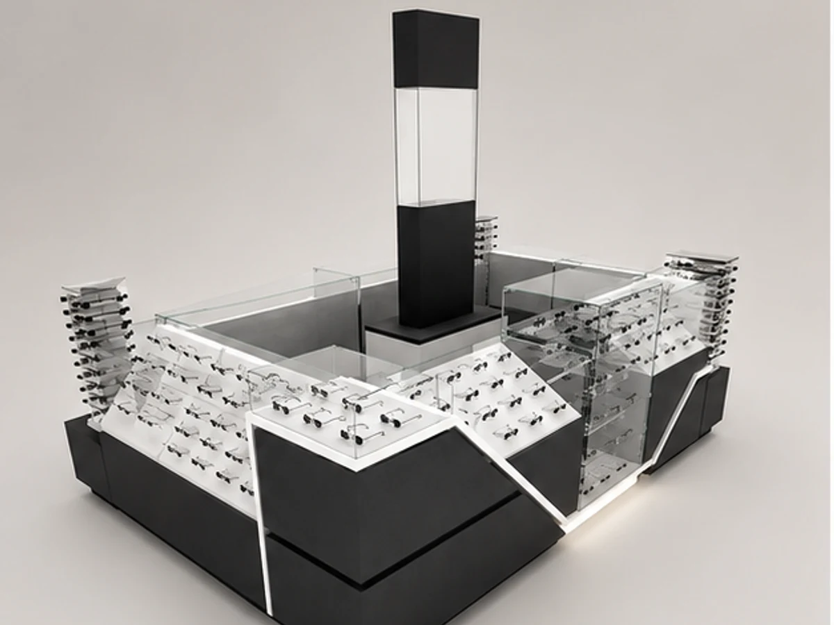 Customized Design Of Special Shopping Mall Sunglasses Kiosk main mall-facing view