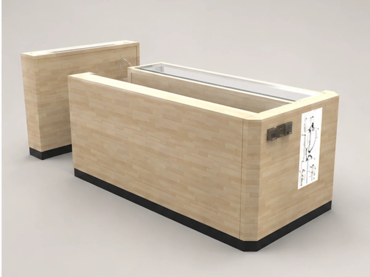 Eyewear Display Counter Glasses Kiosk Inside Optical Stall angled eyewear display view