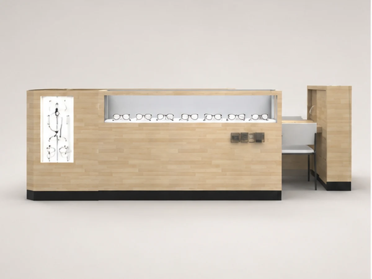 Eyewear Display Counter Glasses Kiosk Inside Optical Stall mirror and frame browsing area