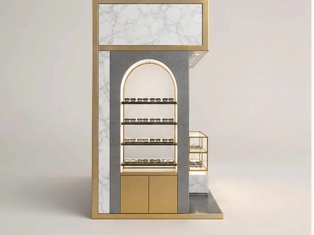 High-grade Shopping Mall Sunglasses Display Kiosk Retail Eyewear Display Booth mirror and frame browsing area
