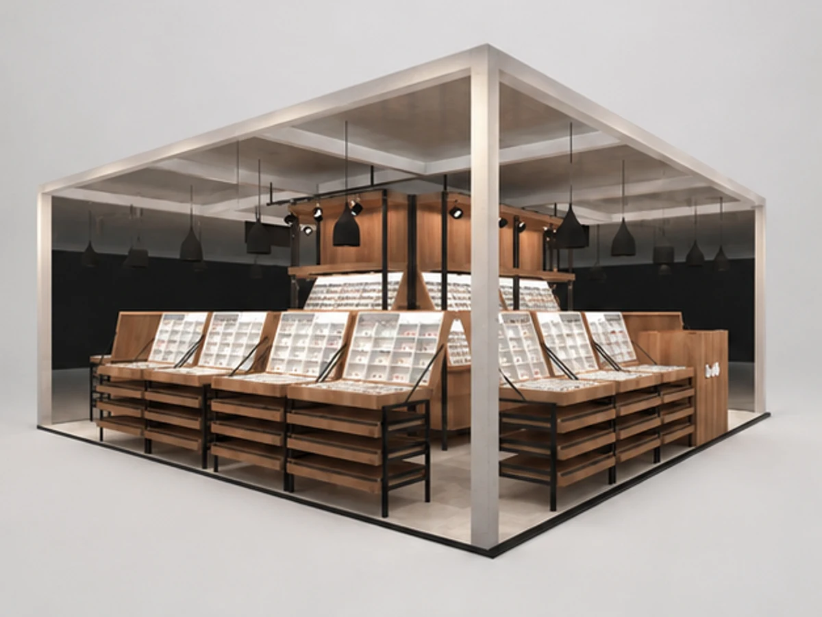 Hot Sale Wooden Eyewear Display Cabinet Retail Sunglasses Mall Kiosk main mall-facing view