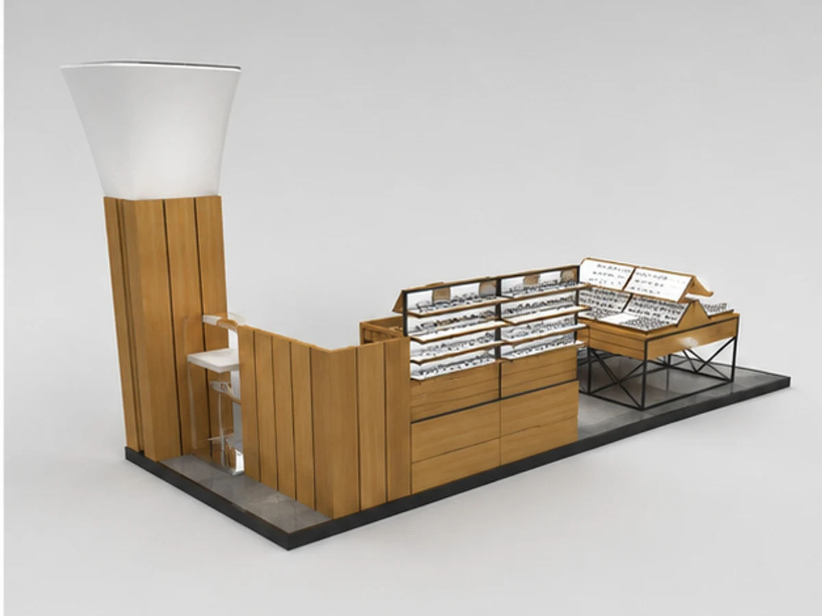 Hot Selling Sunglasses Kiosk for Glass Display Showcase & Eyewear Kiosk for Display Stand angled eyewear display view