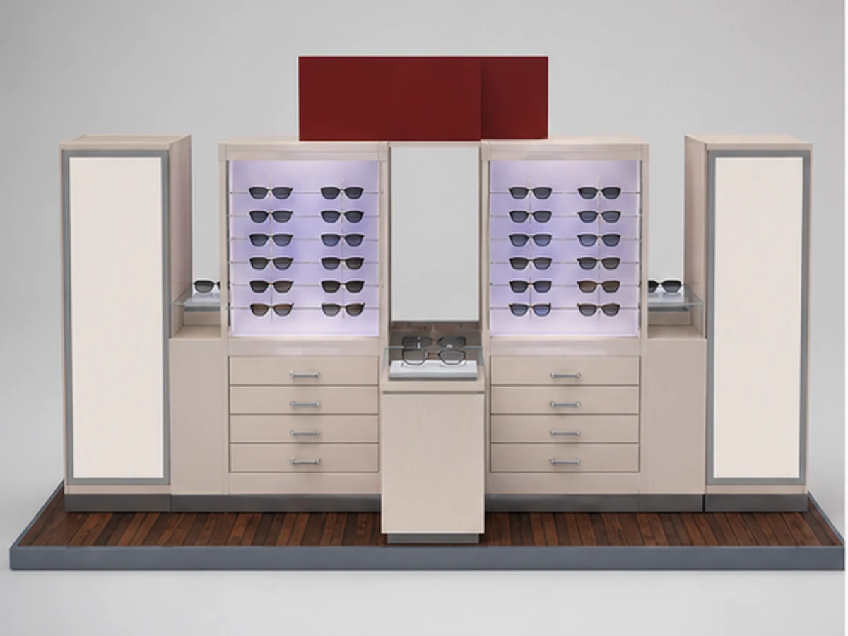 Modern Sunglass Kiosk Design Of Mall Used Eyeglass Retail Kiosk Booth For Sale mirror and frame browsing area