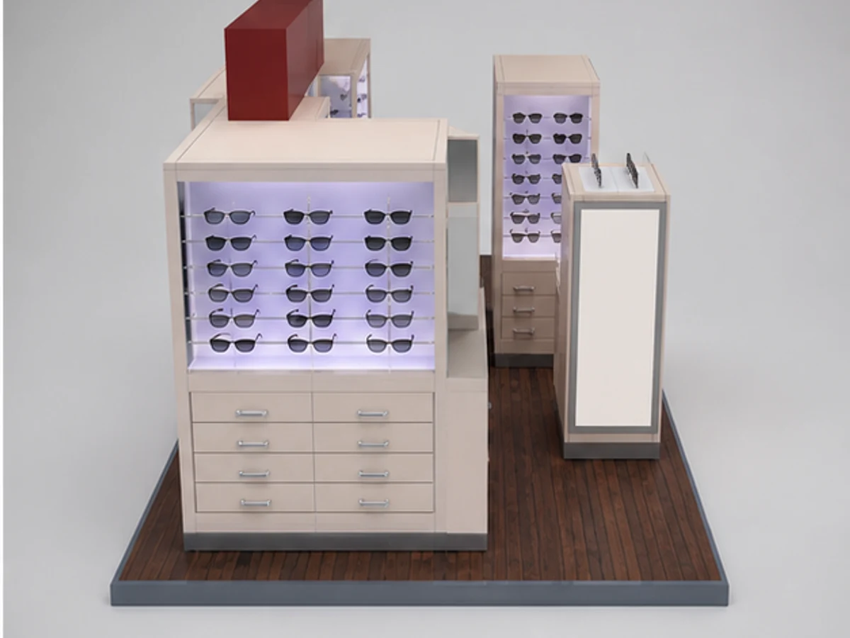 Modern Sunglass Kiosk Design Of Mall Used Eyeglass Retail Kiosk Booth For Sale staff storage and display detail