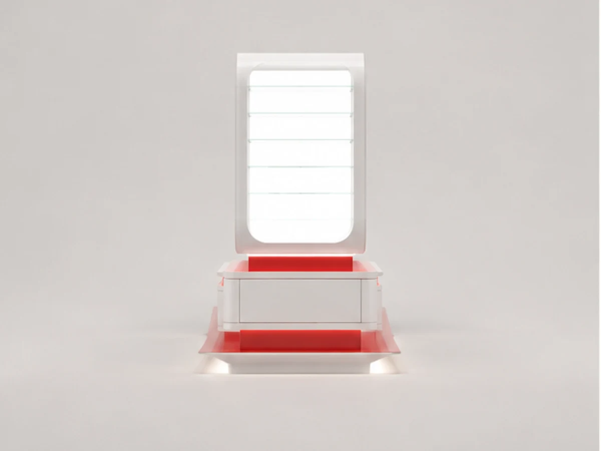 Modern Sunglass kiosk Unique Sunglasses display stand Glass showcase Eyeglasses booth on sale mirror and frame browsing area