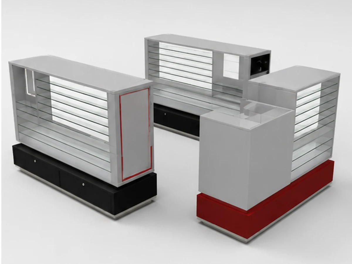 Modern sunglasses display cabinet design glasses display stand used in retail mall angled eyewear display view