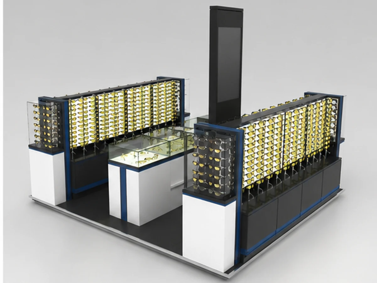 Most modern sunglasses display kiosk sunglasses display racks design used in mall angled eyewear display view