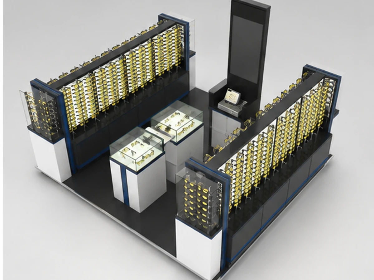 Most modern sunglasses display kiosk sunglasses display racks design used in mall staff storage and display detail