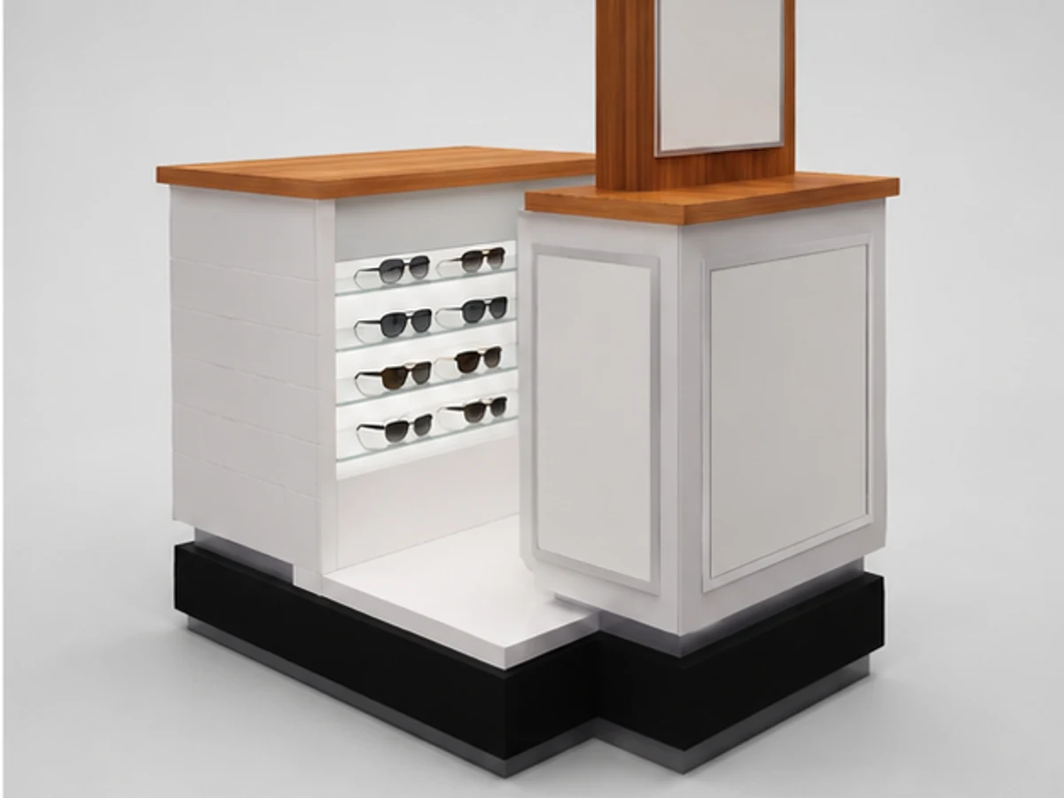 Most popular sunglasses display stand | glass showcase for eyeglasses angled eyewear display view