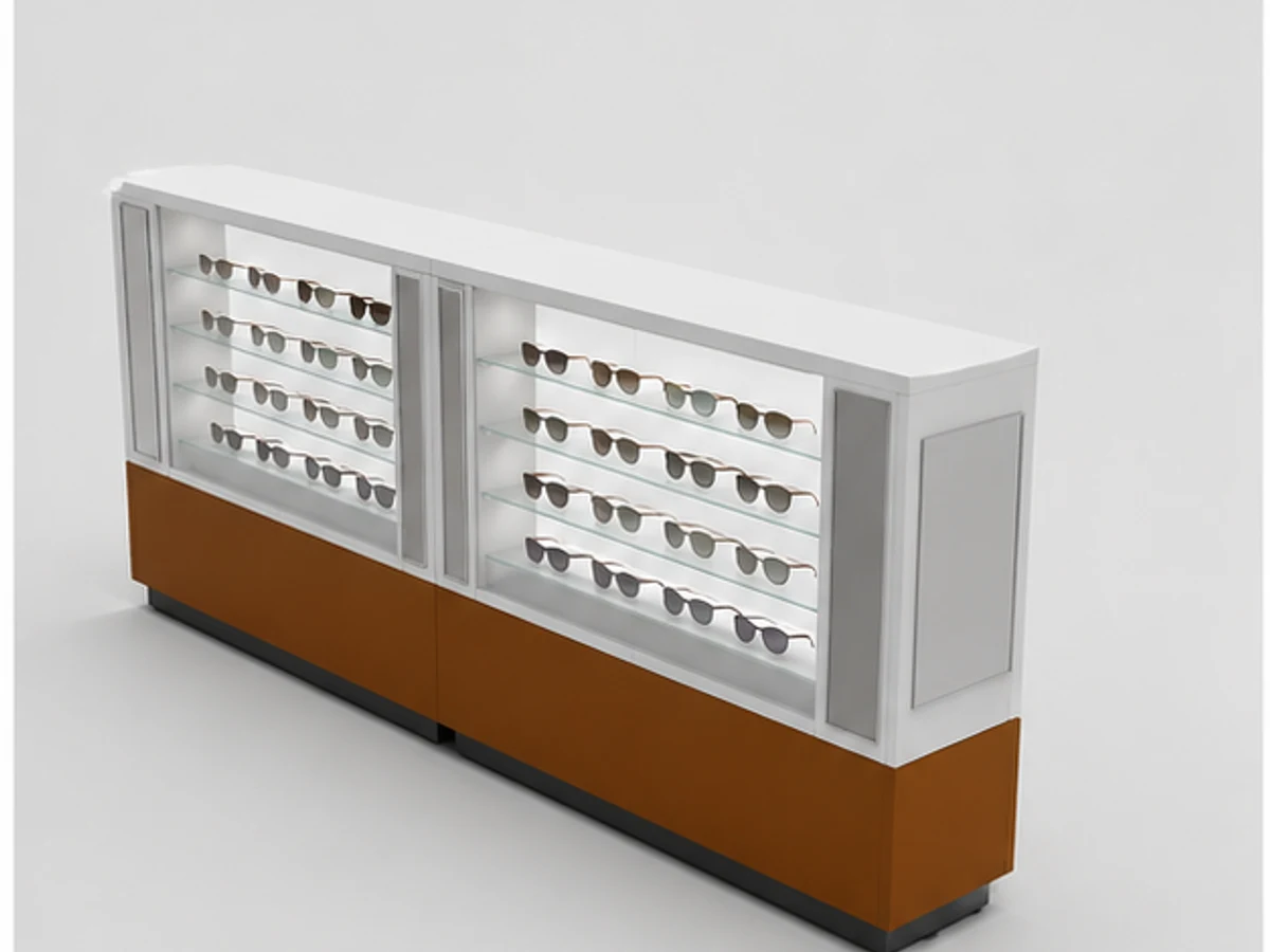 New designed functional glasses display kiosk sunglasses display showcase for sale main mall-facing view