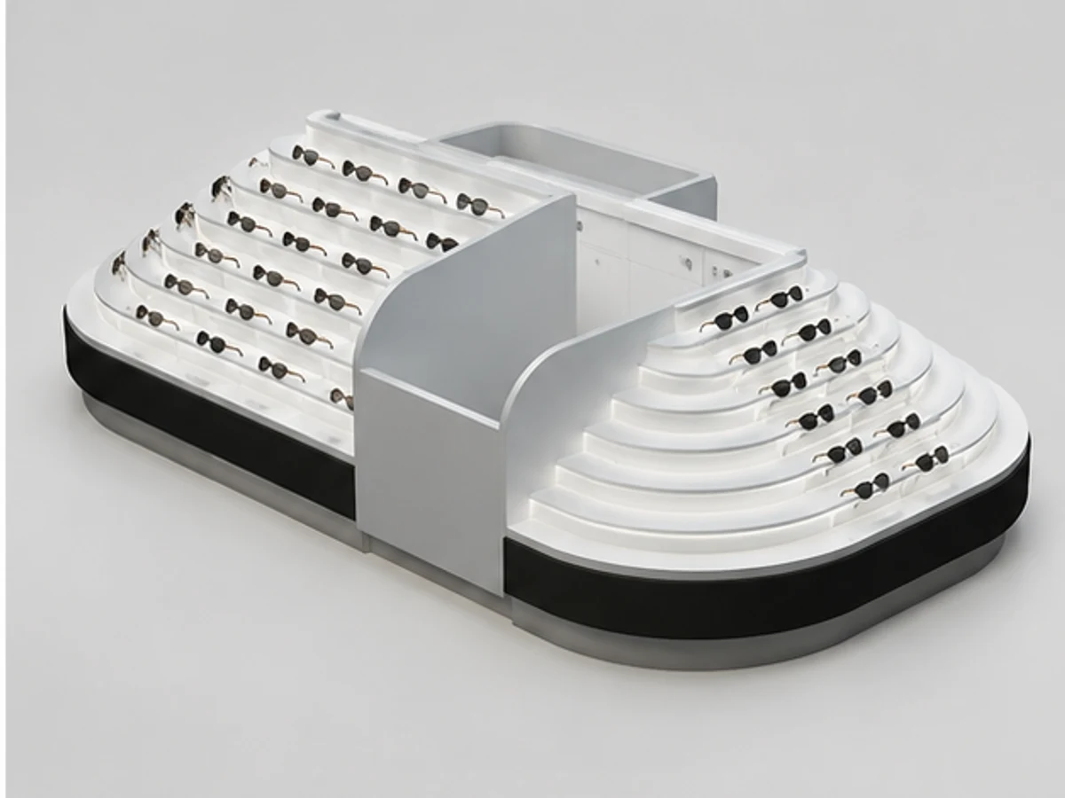 new designed sunglasses display booth sunglasses display counter used in mall angled eyewear display view