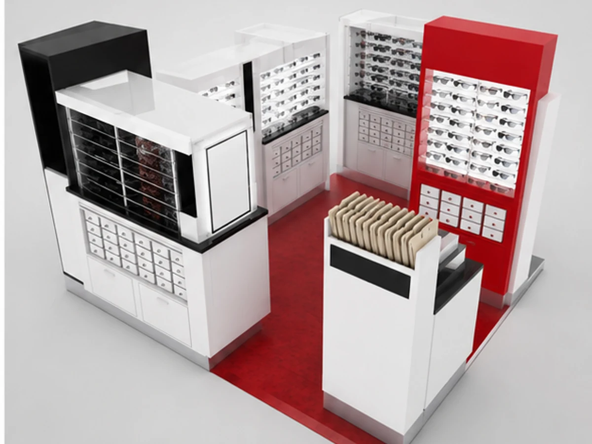 NYS Sunglass Kiosk Design Sunglasses Retail Shop Stands In Mall staff storage and display detail
