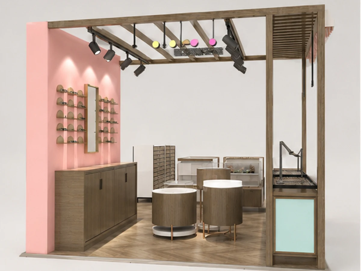 O-lens Indoor Display Showcases Contact Lenses Kiosk For Mall main mall-facing view