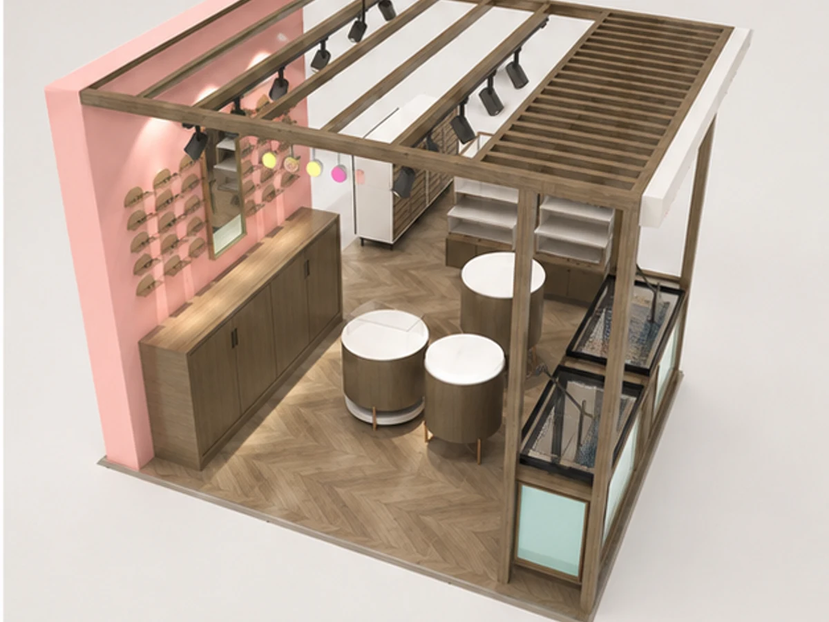 O-lens Indoor Display Showcases Contact Lenses Kiosk For Mall staff storage and display detail