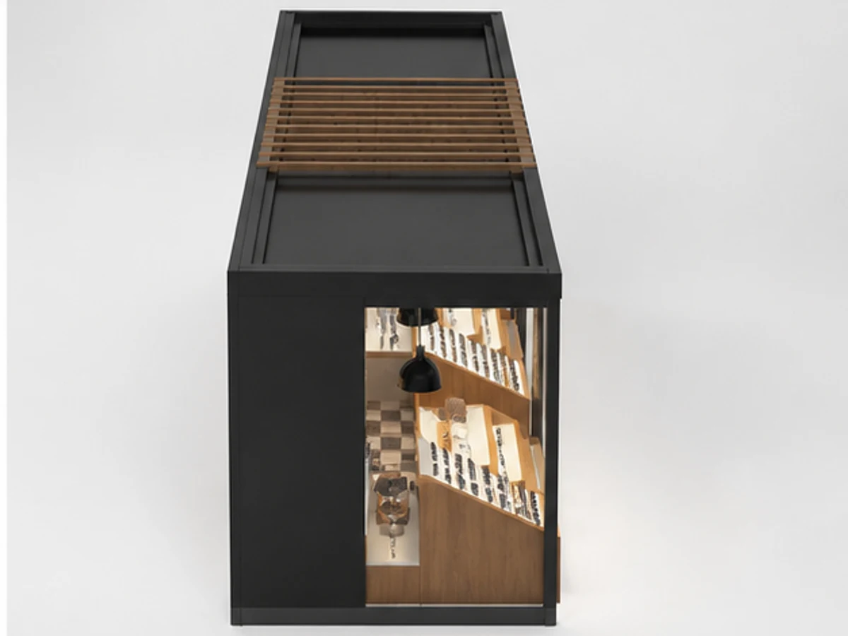 Optical Kiosk Furniture Design Eyewear Display Cabinet Store Fixture staff storage and display detail