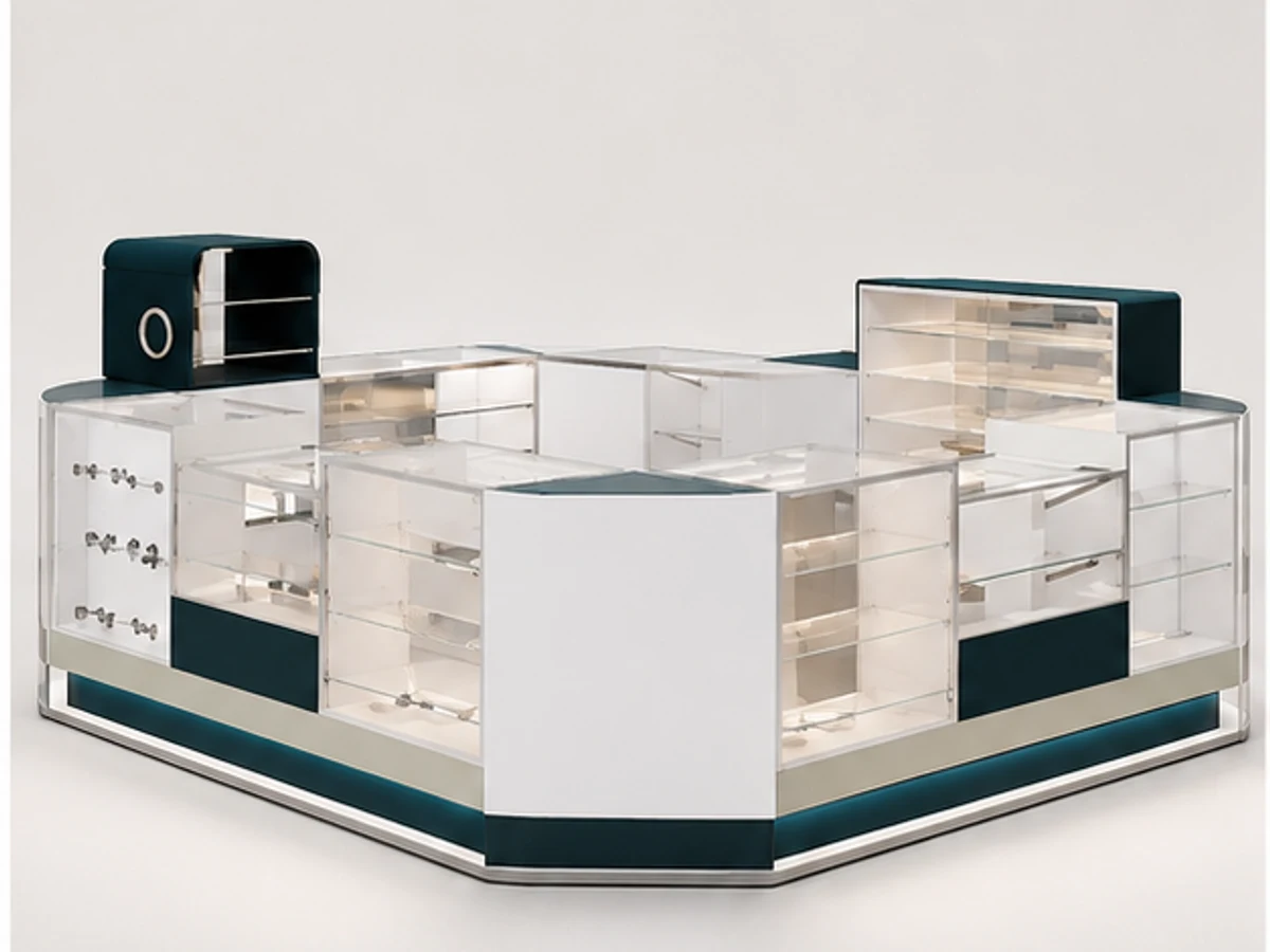 Practical Glasses Outlets Sunglasses Display Kiosk Retail Optical Showcase main mall-facing view
