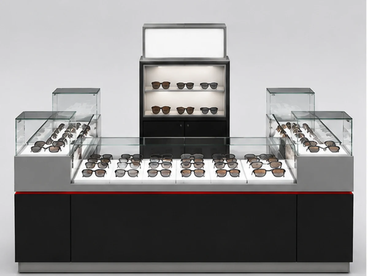 Ray.Ben sunglasses kiosk booth design in mall for sale mirror and frame browsing area