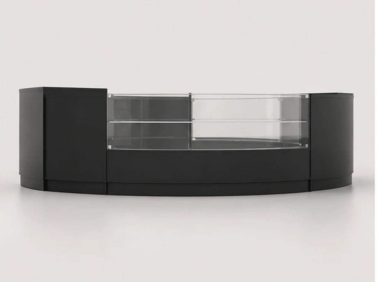 Retail glass display kiosk sunglasses kiosk for mall circular-shape kiosk mirror and frame browsing area