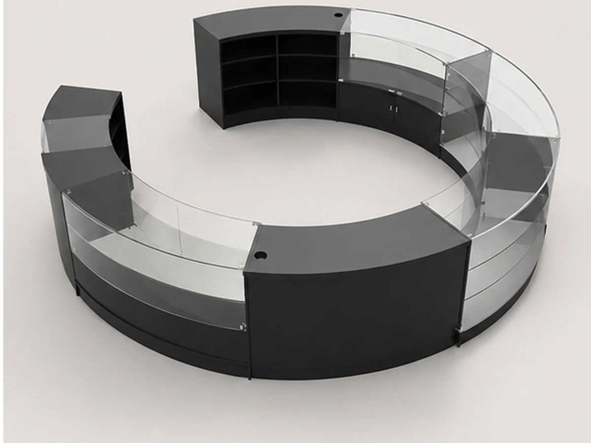 Retail glass display kiosk sunglasses kiosk for mall circular-shape kiosk staff storage and display detail